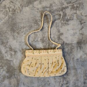 Vintage embroidered floral purse bag Tan color,  colorful floral, one strap bag